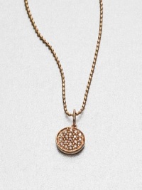 From the Discs Collection. Pavé diamonds embellish this warm, 14k rose gold disc pendant on a ball chain. Diamonds, .12 tcw14k rose goldLength, about 16Pendant size, about .33Lobster clasp closureMade in Italy and imported