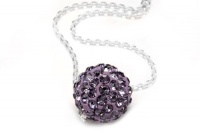 Sterling Silver & Amethyst Color Crystals Ball Pendant, Includes 18 Inch Rolo Chain.