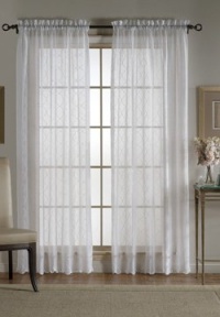 Beacon Looms Wavy Diamonds 52-inch-by-84-inch Sheer Embroidered Single Panel, White