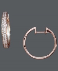 Versatility and refinement at its best. Perfect for the red carpet, or paired with your favorite blue jeans, Trio by Effy Collection's hoop earrings add vitality to any look. Crafted in 14k rose gold with two rows of sparkling, round-cut diamonds (1/3 ct. t.w.). Approximate diameter: 3/4 inch.