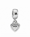 Add instant movement and life to your PANDORA bracelet with this dangling heart charm in sterling silver.