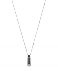 It's all in the details. This sophisticated Emporio Armani men's necklace features a dog tag-inspired design with the company's signature logo. Crafted in stainless steel with black ion plating. Adjustable chain includes a removable extension chain. Approximate length: 19 inches + 2-inch extender. Approximate drop: 1-1/4 inches.