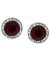 Romantic color overtakes these stud earrings from Givenchy. A siam glass stone is surrounded by glistening clear pave accents. Crafted in imitation rhodium tone mixed metal. Approximate drop: 1-1/2 inches.