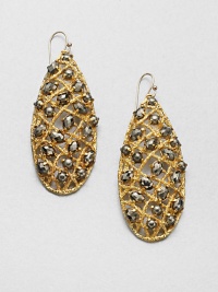 From the Elements Siyabona Collection. Faceted and smooth pyrite set in a stunning woven goldtone teardrop shape. Goldtone PyriteDrop, about 2.7514k gold filled French wire backMade in USA