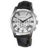 Emporio Armani Men's AR0669 Chronograph Silver Dial Black Leather Watch