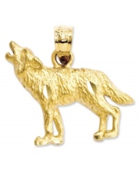 Twilight trendy. You'll want to howl at the moon, too, when you wear this diamond-cut wolf charm. Set in 14k gold. Chain not included. Approximate length: 7/10 inch. Approximate width: 7/10 inch.