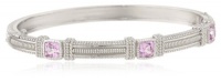 Judith Ripka Giftables 3 Cushion Stones Pink Sapphire Bangle Bracelet