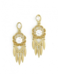 Juicy Couture Stamped Flower Fringe Crystal Earrings - Gold