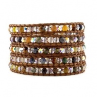 Chan Luu Multi Mix Wrap Bracelet on Natural Brown Leather