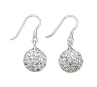 Solid 925 Sterling Silver Australian Crytals Rhinestones 10mm Ball Earrings Crystal White