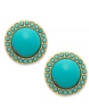 Vivid reconstituted turquoise stands out on a golden base on Lauren Ralph Lauren's button earrings. Clip-on backing for non-pierced ears. Crafted in 14k gold-plated mixed metal. Approximate diameter: 3/4 inch.