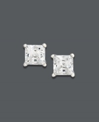 A punch of sparkle in the form of perfect squares. These unique stud earrings feature near colorless princess-cut diamonds (1/2 ct. t.w.) set in 14k white gold. Approximate diameter: 3-2/10 mm.