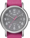 Timex Women's T2N834 Weekender Mid-Size Slip-Thru Pink Nylon Strap Watch