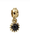 A faceted melanite stone in a 14K gold beaded setting dangles delicately from an embellished ring charm. By PANDORA.