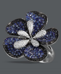 Breathe life into your look with a touch of spring. Effy Collection's stunning flower cocktail ring blends round-cut black diamonds (1-1/3 ct. t.w.), white diamond accents and sapphires (1-5/8 ct. t.w.). Set in 14k white gold.