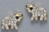 Adorable Small 1/2 Gold Plated Elephant Stud Earrings Embellished with Dazzling Clear Crystal