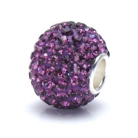 Bella Fascini Royal Purple Ball Crystal Pave Round Charm - Large European Charm Bracelet Bling Bead or Pendant - Fits Perfectly on Chamilia Moress Pandora and All Compatible Brands