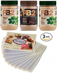 Powdered Peanut Butter - 85% Less Fat and Calories - 3 Pack - 2 PB2 Jars and 1 PB2 Cocoa Jars - 6.5oz Each - Free Bonus PB2 Recipe Cards Included (17 Cards in Total)