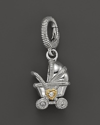 Judith Ripka Sterling Silver Pram Charm with 18K Gold and White Sapphire