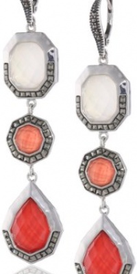 Judith Jack Caliente Sterling Silver Marcasite and Coral Triple Drop Earrings