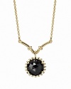 A faceted melanite stone in a beaded setting dangles delicately from a 14K gold chain. Necklace by PANDORA.