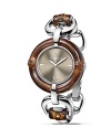 Bamboo lends artful style to Gucci's stainless steel watch with brown sun-brushed dial.