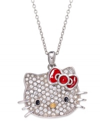 Get some face time with Hello Kitty. This sterling silver necklace is centered by a pendant adorned with sparkling pave crystals for a stylish touch. Approximate length: 18 inches. Approximate drop: 3/4 inch.