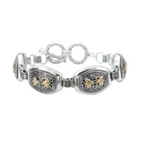 925 Silver Fleur-De-Lis Filigree Bracelet with 18k Gold Accents- 7.5 IN