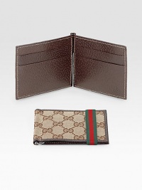 Original GG wallet with money clip. Beige/ebony with green/red/green web band Six card slots 4¼W X 3½H Made in Italy 