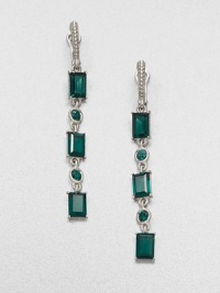 Beautiful, baguette green quartz stones set in intricately designed, sterling silver in a long and elegant drop design. Green quartzSterling silverLength, about 2.2Post backImported