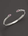 John Hardy's iconic sterling silver Bamboo cuff, detailed with faceted pink sapphires.