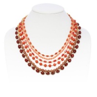 Rachel Reinhardt Caroline 14k Gold Plated Six Strand Chunky Nested Necklace with Red and Peach Coral and Red Turquoise