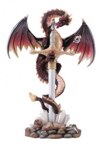 Gifts & Decor Majestic Red Dragon Sword in Stone Figurine Display