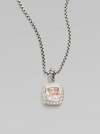 From the Petite Albion Collection. A sparkling, faceted morganite cushion-cut square, surrounded by pavé diamonds on a chain of sterling silver.Diamonds, 0.20 tcw Morganite Sterling silver Chain length, about 17 Pendant width, about ¼ Lobster clasp Imported