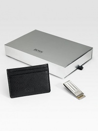 Superbly stylish gift set includes a pebbled leather card case and money clip with logo detail, presented in an elegant gift box. LeatherID, two card slotsCard case: 4W x 2¾HMetalMoney clip: ¾W x 2½HImported 