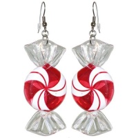 2 1/4 Christmas Xmas Candy Earrings In Red With Silver Finish