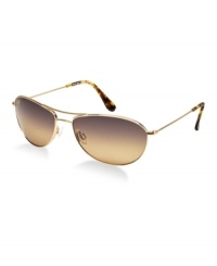 Featuring Exclusive Maui Evolution Single Gradient lenses in bronze, this style is perfect for those with smaller facial features and delivers the renowned glare protection that only comes from Maui Jim's patented PolarizedPlus®2 lens technology. An updated gold pilot in pure titanium, it's a great choice for durability, comfort and high-performing sunglasses.