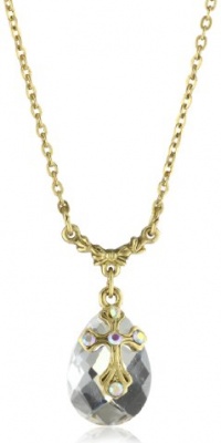 The Vatican Library Collection Gold and Crystal Ab Briolette Cross Necklace, 16