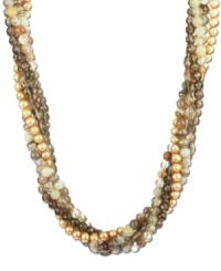 Bohemian bliss. Cultured freshwater pearls (4-4-1/2 mm), smokey quartz (77 ct. t.w.), botswana agate (16-1/5 ct. t.w.) and rutilated quartz (15 ct. t.w.) are spun together in this classic, 5-row necklace. Set in sterling silver. Approximate length: 17 inches.