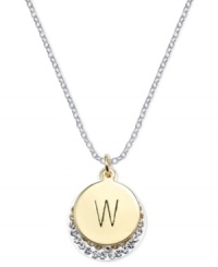 Letter perfection. This sterling silver necklace holds a pendant set in 14k gold and sterling silver plated topped with a W and adorned with crystal for a stunning statement. Approximate length: 18 inches. Approximate drop: 7/8 inch. Approximate drop width: 5/8 inch.