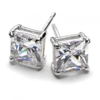 Fathers Day Gifts Bling Jewelry Mens Square CZ Princess Cut Stud Earrings 925 Sterling Silver 5mm