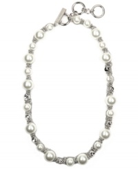 Nothing says sophistication like Givenchy. This elegant style combines shimmering glass pearls and sparkling crystals in a silver tone mixed metal setting. Approximate length: 16 inches + 2-inch extender.