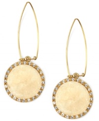 Well-rounded. Ivory-colored circular motifs adorned with glittering glass accents have an eye-catching effect on RACHEL  Rachel Roy's linear drop earrings. Crafted in gold tone mixed metal, they convey chic, contemporary style. Approximate drop: 2-1/2 inches.