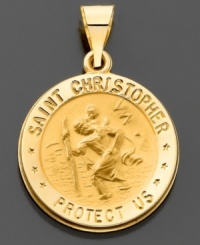 Keep your faith close to your heart. This detailed St. Christopher Medal pendant and matching chain is set in 14k gold. Approximate length: 1 inch. Chain not included.