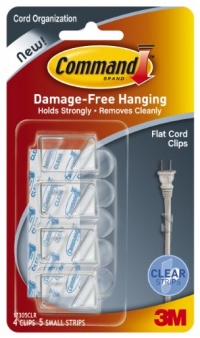 Command Flat Cord Clips, Clear, 4-Clip