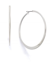 Cutting-edge style by Lauren by Ralph Lauren. Knife-edge hoop earrings in silvertone mixed metal. Approximate diameter: 2 inches.