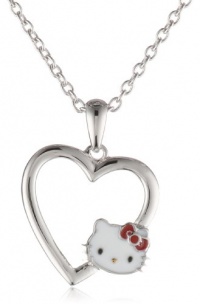 Hello Kitty by Simmons Jewelry Co. Sterling Silver Small Enamel Heart Pendant Necklace