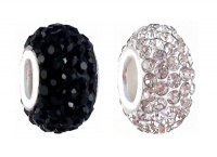 Two (2) Piece Pandora Style Charm Beads - Pave Crystal Style (14mm x 9mm) (fits Pandora, Biagi, Chamilia & Troll too) ~ Jet Black and Clear (FB167)