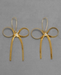 Get tied up with pretty style! These cute Betsey Johnson bow earrings are crafted in goldtone mixed metal and crystal accents. Approximate drop: 3-1/4 inches.