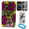 Premium Two Piece Garden Flower Rhinestone Design Protective Crystal Case Cover for iPod Touch 4th Generation + Clear Screen Protector for Apple iPod Touch 4th Generation + Apple Licensed Cellet Premium Plug in Car Charger with Blue LED for Apple iPhone 4